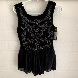 Black Sleeveless Leotard with Studded Florals